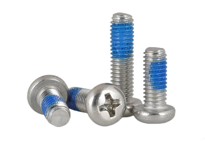 Paidu 304 stainless steel round head dispensing screw anti-loose anti-falling coated blue glue pan head screw glued screw