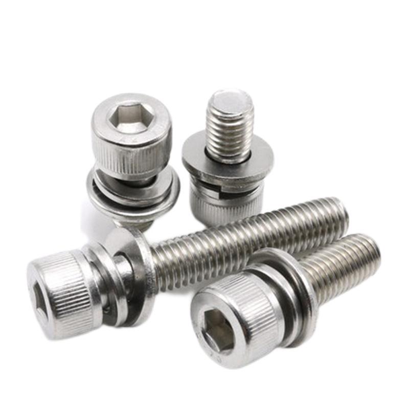 Paidu 304 stainless steel cylindrical head hexagon socket combination screw flat spring pad combination screw hexagon socket combination screw