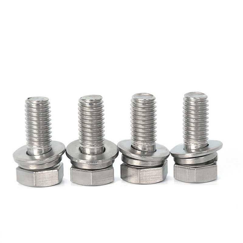 Paidu 304 stainless steel outer hexagonal combination bolt outer hexagonal flat pad spring washer combination bolt combination screw