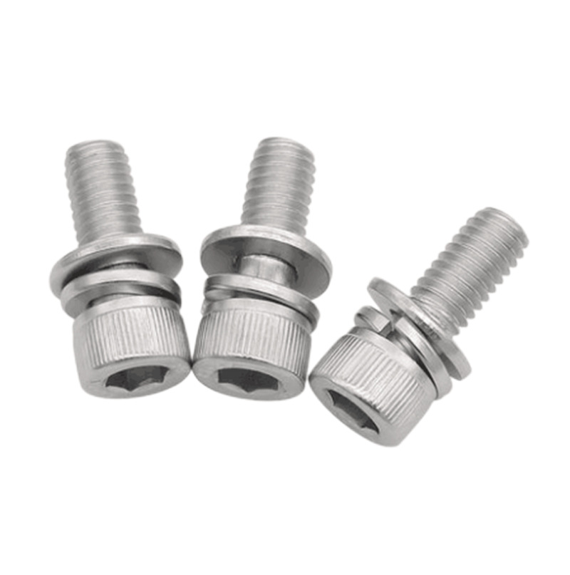 Paidu 304 stainless steel cylindrical head hexagon socket combination screw flat spring pad combination screw hexagon socket combination screw