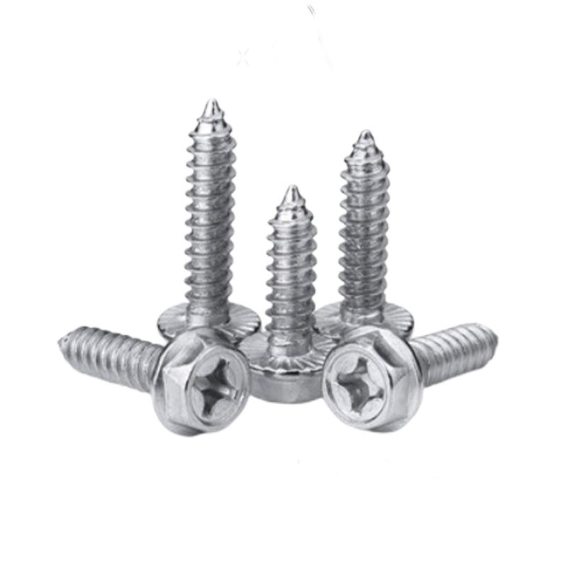 Paidu hexagonal flange self-tapping screw cross groove recess hexagonal self-tapping screw with pad self-tapping wood screw 304 stainless steel