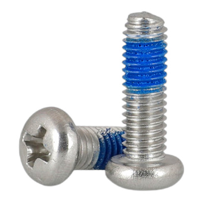 Paidu 304 stainless steel round head dispensing screw anti-loose anti-falling coated blue glue pan head screw glued screw