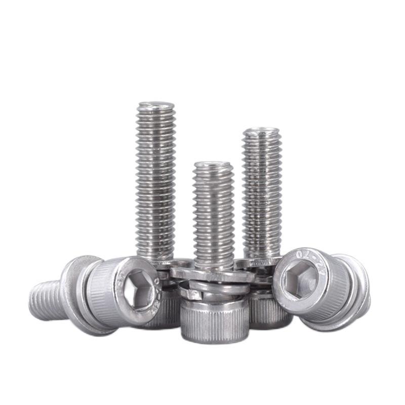 Paidu 304 stainless steel cylindrical head hexagon socket combination screw flat spring pad combination screw hexagon socket combination screw