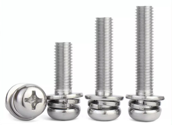 Paidu 304 stainless steel cross recessed pan head three combination screw flat elastic pad combination GB9074.4M2M3M4M5M 6M8