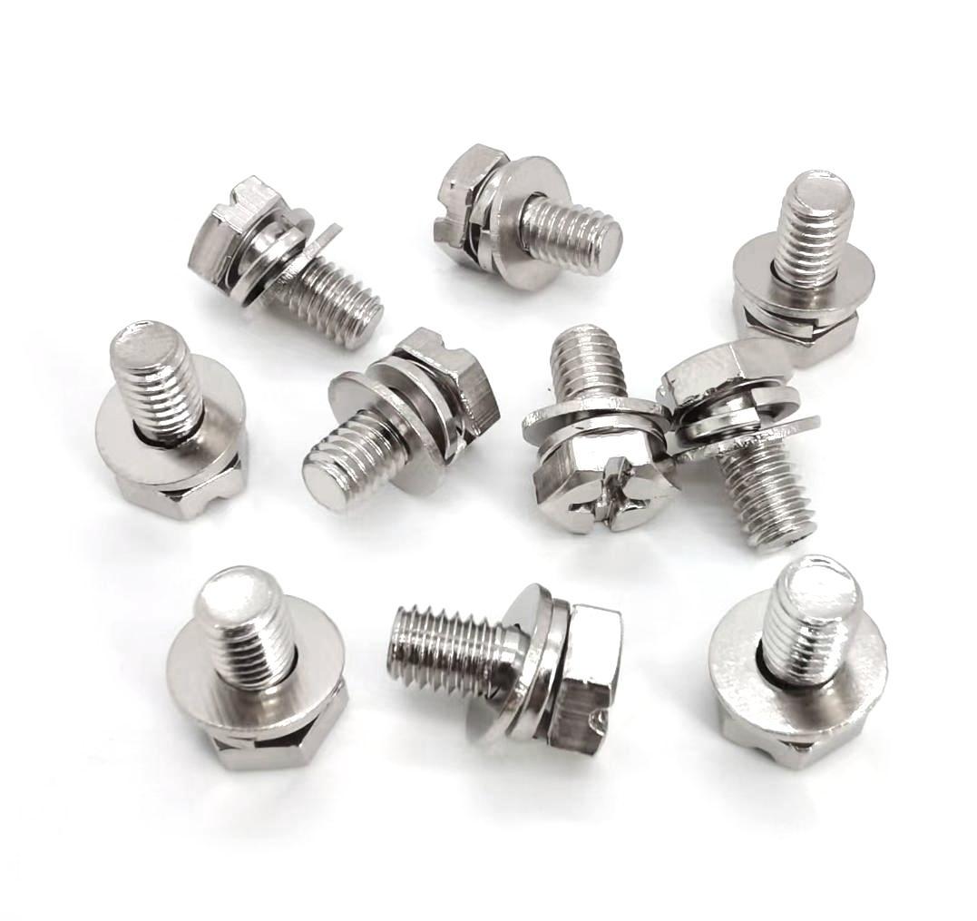 Paidu brass nickel-plated outer hexagon eleven-character combination bolt flat elastic combination screw copper screw